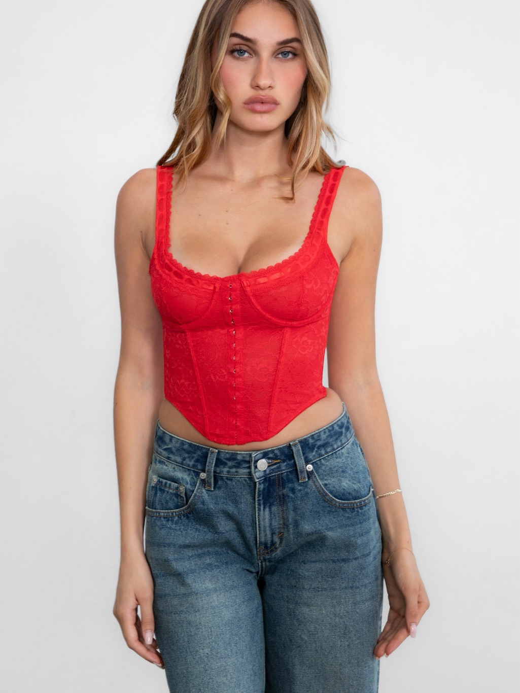 Lace Bustier Corset Top Red